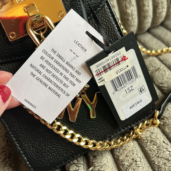 DKNY Black Hard Case Crossbody Bag Shoulder Bag with Gold Tone Accents & Chain - Picture 9 of 17